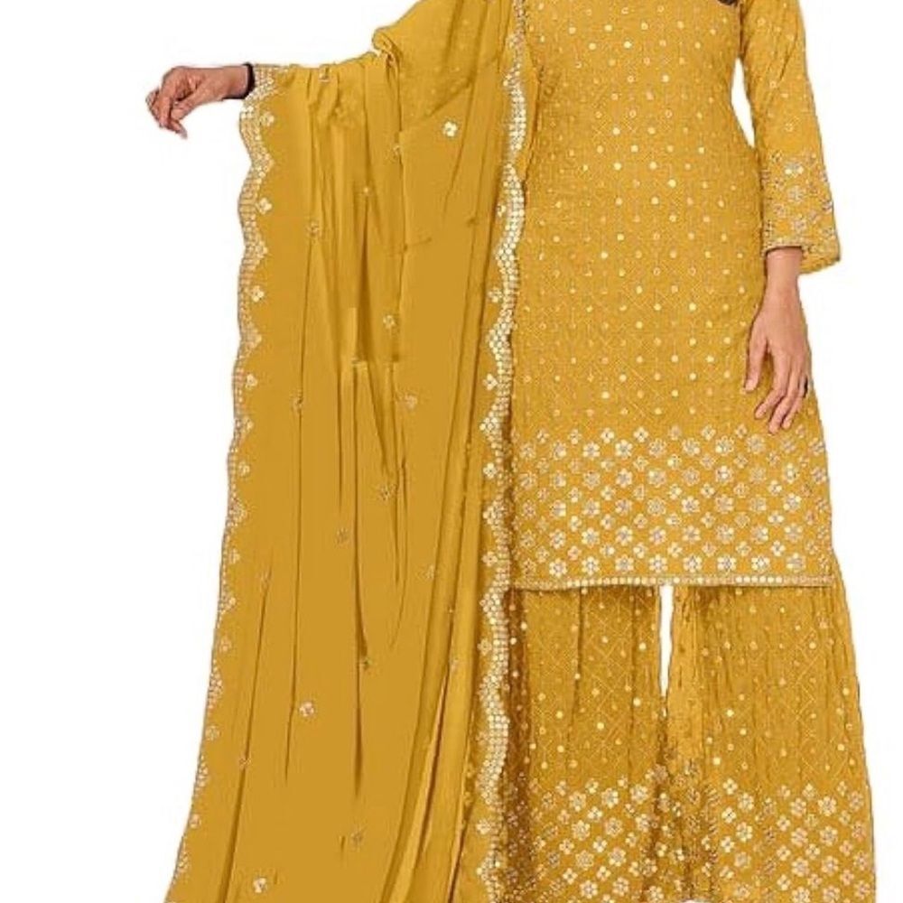 Yellow Embroidered Sharara Suit with embroidered Details